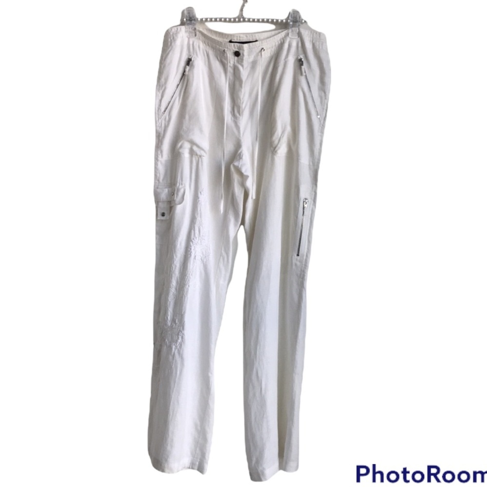 MaxMara Weekend Fit W8 Relaxed Sport Fit 100% Linen embroidered pants